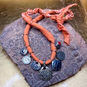 Handcrafted Orange Charm Necklace